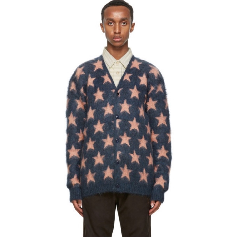 Needles Navy and Pink Mohair Star Cardigan